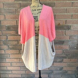 Echo Pink and Cream Women's Open Front Cardigan Size Large